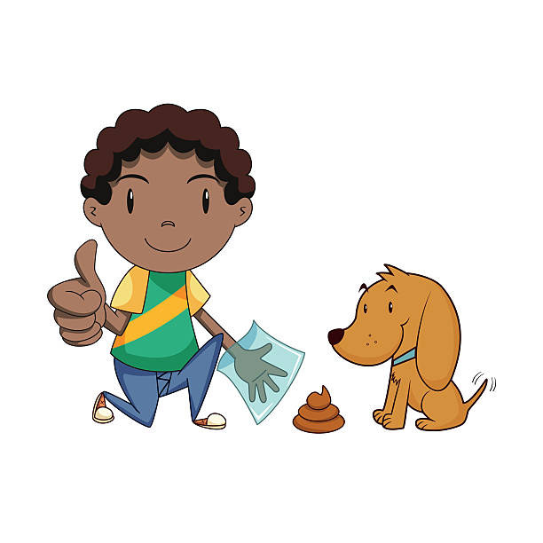 illustrazioni stock, clip art, cartoni animati e icone di tendenza di ragazzo pulizia cane rifiuti - human hand thumbs up african descent white background