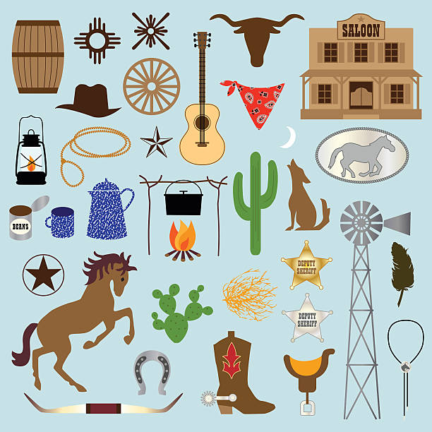 illustrazioni stock, clip art, cartoni animati e icone di tendenza di cowboy clipart - wagon wheel