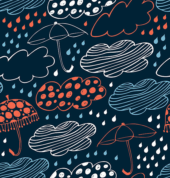 귀여운 패턴, 클라우드, 파라솔, 방울이 비 - rain pattern striped water stock illustrations