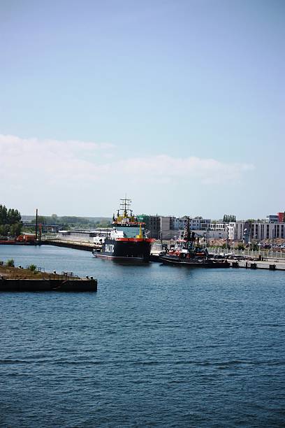 istock Rostock harbor in Germany under blue sky 483929826