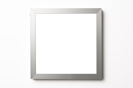 Shiny blank square aluminum picture frame isolated on white background with two clipping path. (inside & outside)