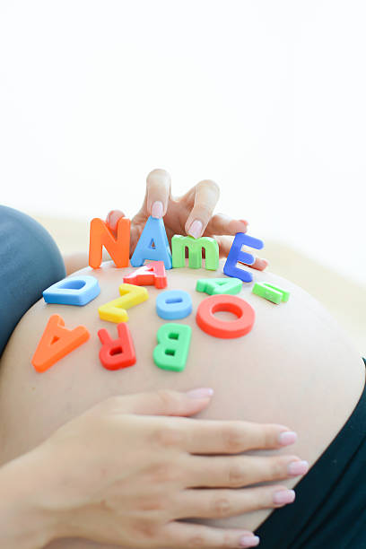istock expectant mother spelling name on her pregnant belly 483934520