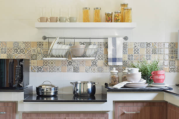 modern ceramic kitchenware and utensils stock photo