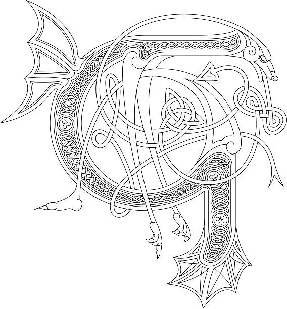 illustrazioni stock, clip art, cartoni animati e icone di tendenza di disegno celtico ornamentale iniziale g (animale con infiniti nodi - celtic culture celtic style dog tied knot