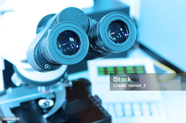 Close Up Shot Of Microscope At The Blood Laboratory Stock Photo - Download Image Now