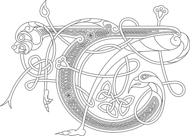 illustrazioni stock, clip art, cartoni animati e icone di tendenza di disegno celtico non ornamentale iniziale (animale con infiniti nodi - celtic culture celtic style dog tied knot