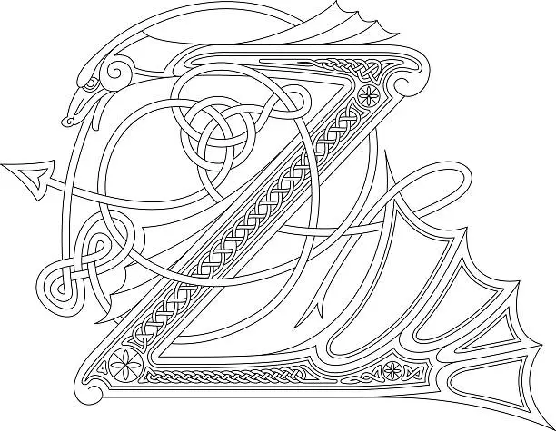 Vector illustration of Ornamental celtic initial Z drawing (Animal with endless knots)