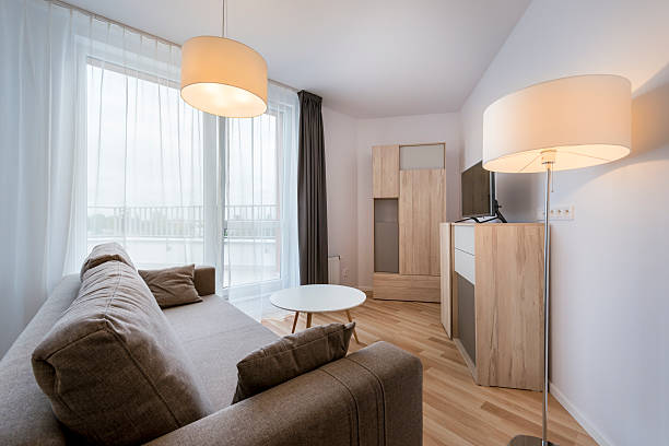 istock Big windows in modern living room apartment 483940896