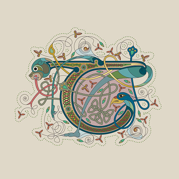 ilustraciones, imágenes clip art, dibujos animados e iconos de stock de colorido celtic iluminación de las primeras leter t - text ornate pattern medieval illuminated letter