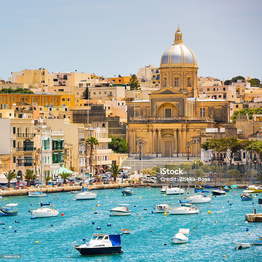 plan wiev on the bay near Valletta many little yachts and boats from plan wiev to the bay near Valletta in Malta Valletta Stock Photo