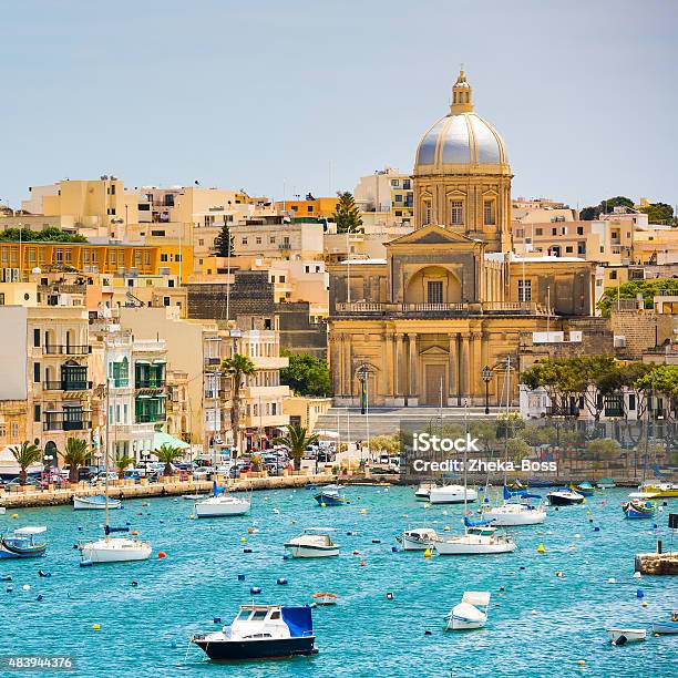 Plan Wiev On The Bay Near Valletta Stock Photo - Download Image Now - Valletta, Blue, Cityscape