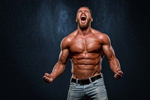 Muscular Men Screaming , Letting It All Out ...Full Power!