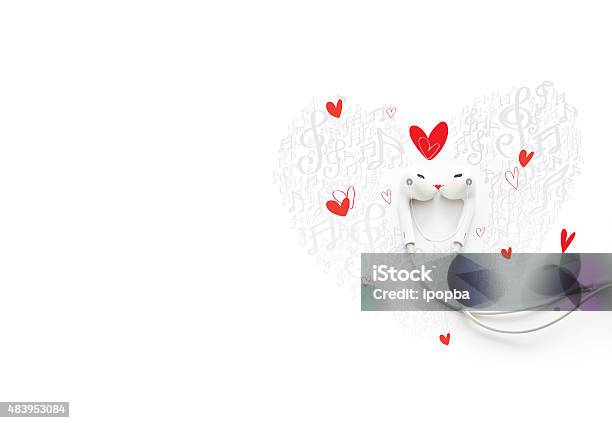 Happy Couple In Love With Music Painted Earphone Lovely Concept Stock Photo - Download Image Now