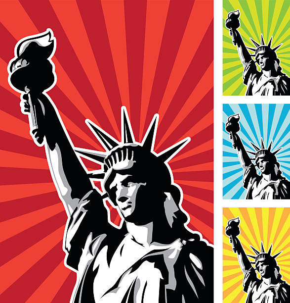 illustrazioni stock, clip art, cartoni animati e icone di tendenza di statua della libertà - statue of liberty