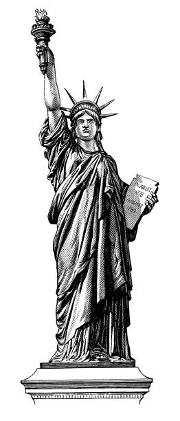 illustrations, cliparts, dessins animés et icônes de vintage clip art et illustrations/statue de la liberté - réplique de la statue de la liberté odaiba