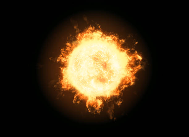 Active Sun - hot 3D Renderung of a very active sun with a lot of flares. The Black Background surrounds the star completely. big bang stock pictures, royalty-free photos & images