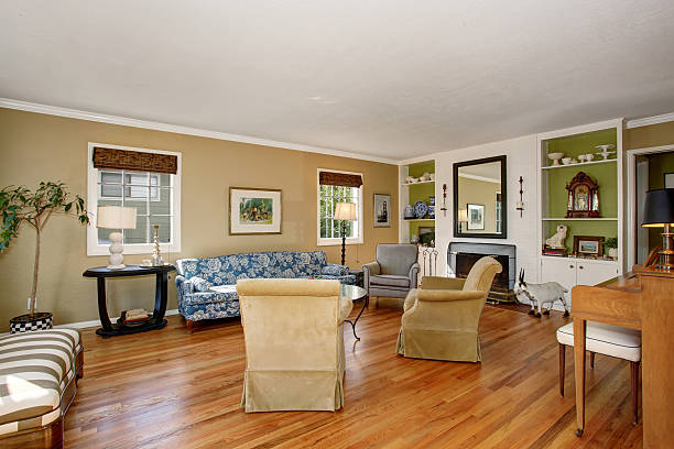 istock Vintage style living room with fireplace. 483954856