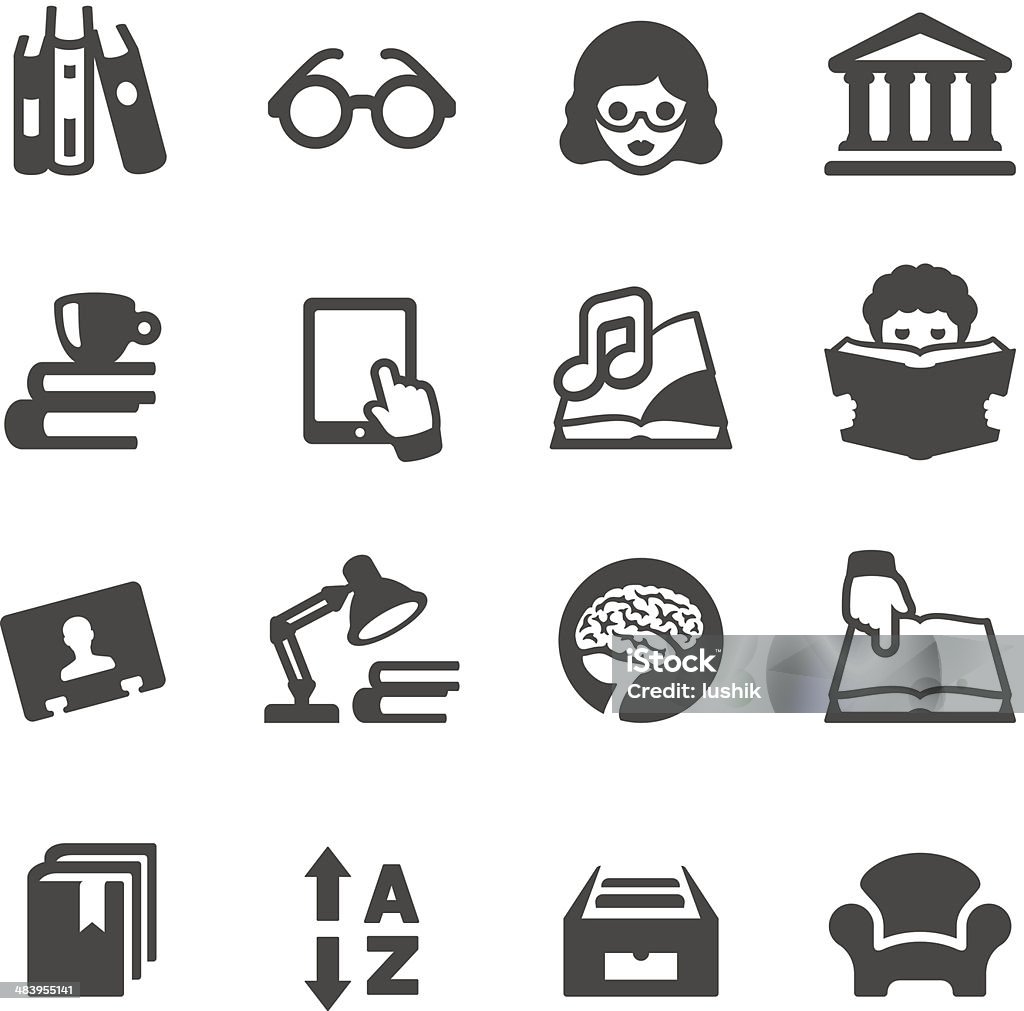 illustration vectorielle des icônes de livres et bibliothèque - clipart vectoriel de Carte de bibliothèque libre de droits
