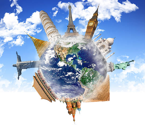 istock World's important monuments and landmarks highlighted on Planet Earth. 483955323