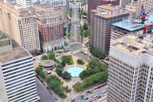 Philadelphia, Pennsylvania in the United States. Aerial view of the city with famous JFK Plaza.