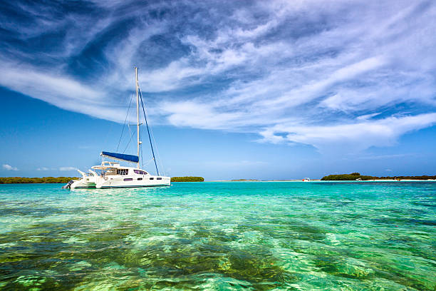 istock Sailboat anchored at a tropical turquoise island 483958595