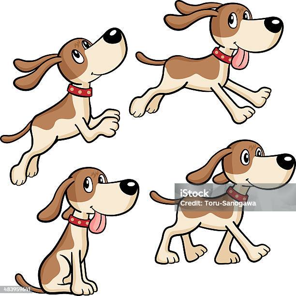 Quatro Posições De Cão De Caça - Arte vetorial de stock e mais imagens de Correr - Correr, Cão, Andar