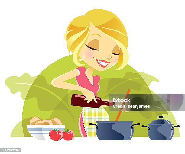 Süße Junge Frau Kochen Essen Stock Vektor Art und mehr Bilder von Frauen - Frauen, Garkochen, Kochberuf