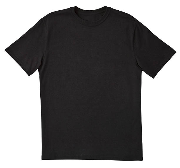 camiseta negra frontal en blanco con trazado de recorte. - camisa fotografías e imágenes de stock