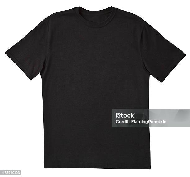 Blank Black Tshirt Front With Clipping Path Stock Photo - Download Image Now - T-Shirt, Black Color, Cut Out