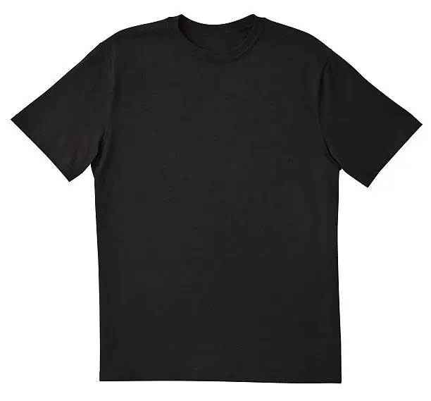 Photo of Blank Black T-Shirt Front with Clipping Path.