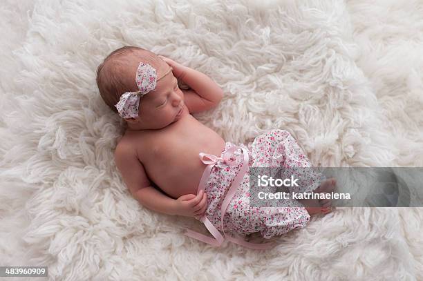 Sleeping Newborn Baby Girl Stock Photo - Download Image Now - Baby Girls, Headband, Babies Only