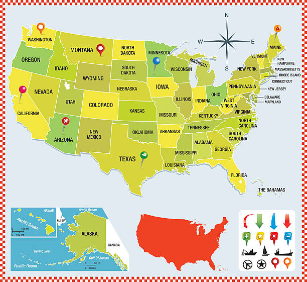 米国地図 colorfull - map california usa trawler点のイラスト素材／クリップアート素材／マンガ素材／アイコン素材