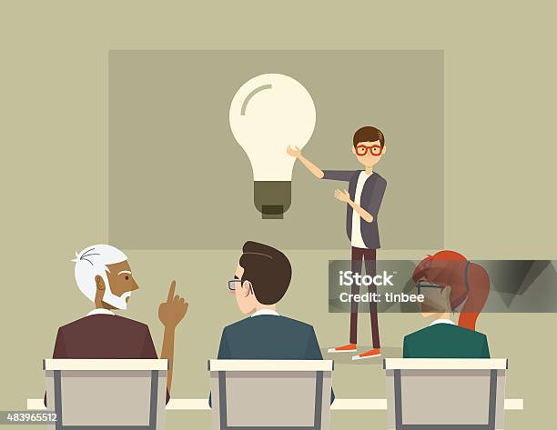 Guy Presenting An Idea On A Board In A Meeting Stock Illustration - Download Image Now - Venture Capital, 2015, African Ethnicity