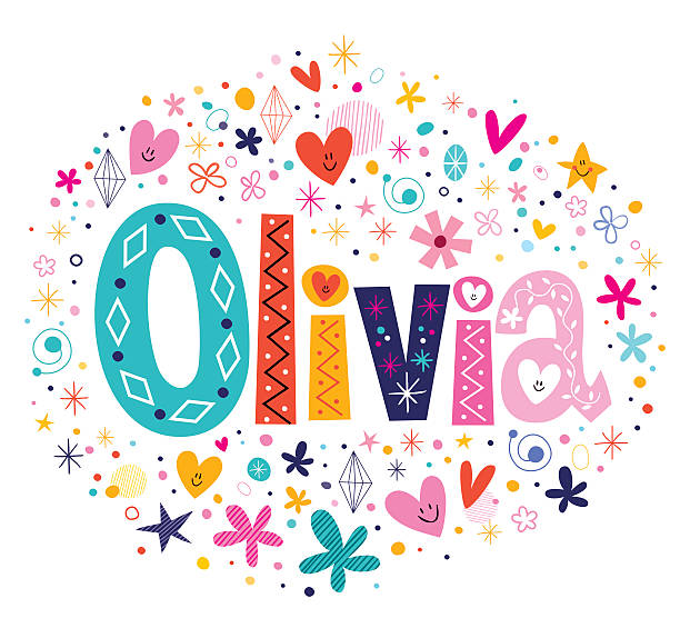 Olivia female name decorative lettering type design vector art illustration