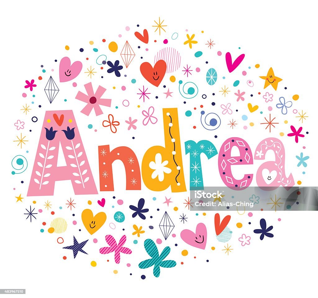 Andrea female name decorative lettering type design First Name stock vector