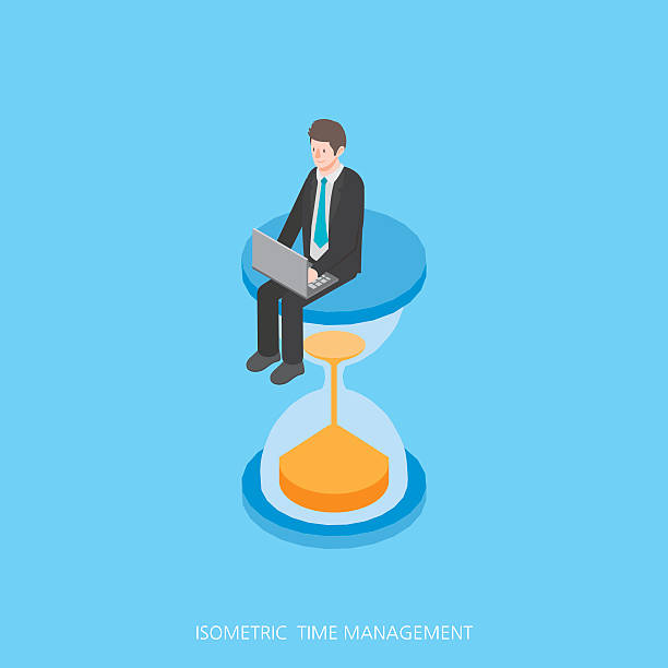 Flat 3d isometric vector illustration time management concept design Flat 3d isometric vector illustration time management concept design, Abstract urban modern style, high quality business series. action plan three dimensional shape people stock illustrations