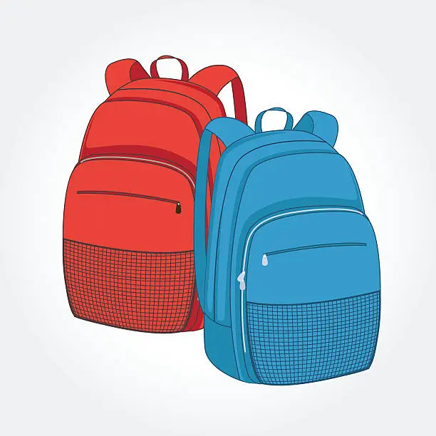 Vector illustration of Red and Blue Back To School Backpacks