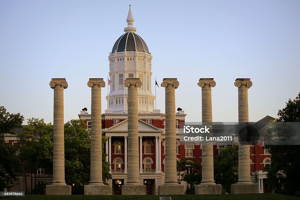 Evening on Campus University building with columns in the foreground in the eventing 2015 Stock Photo