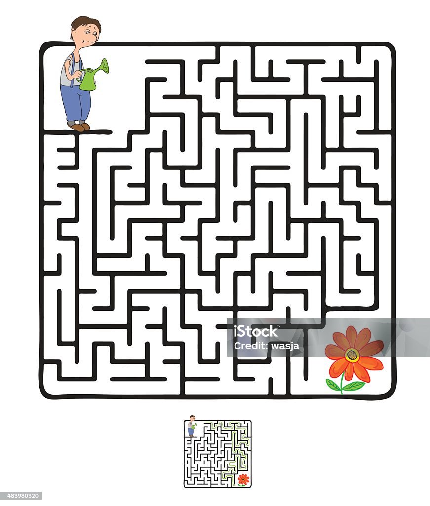 Vector Maze Mê Cung Với Người Làm Vườn Và Thực Vật Hình minh họa ...