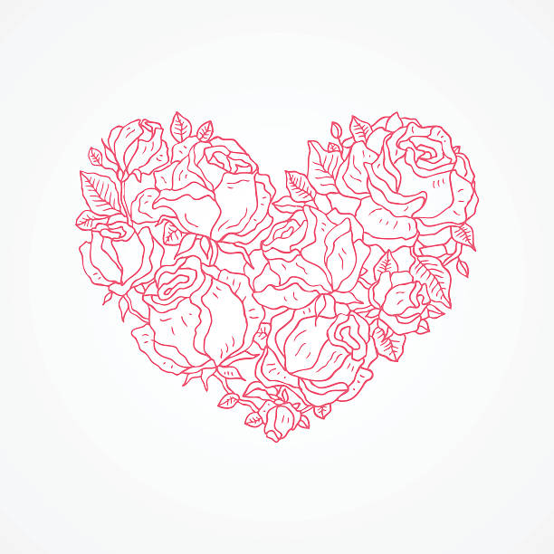 of 꽃 장식 장미 20송이 제공 - ornate swirl heart shape beautiful stock illustrations