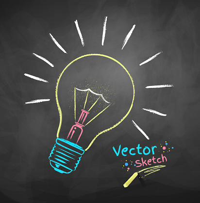 Vector color chalk drawing of light bulb.