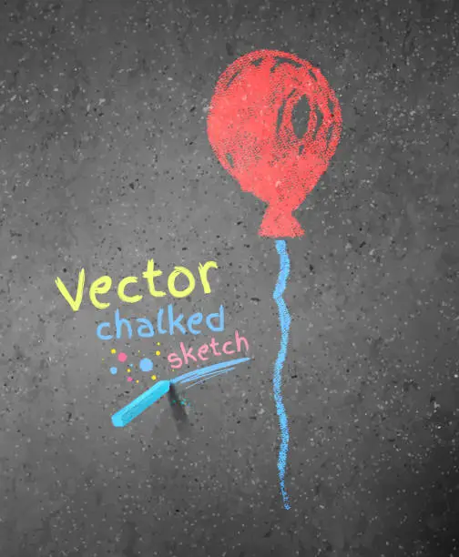 Vector illustration of Chalk drawing of red balloon.