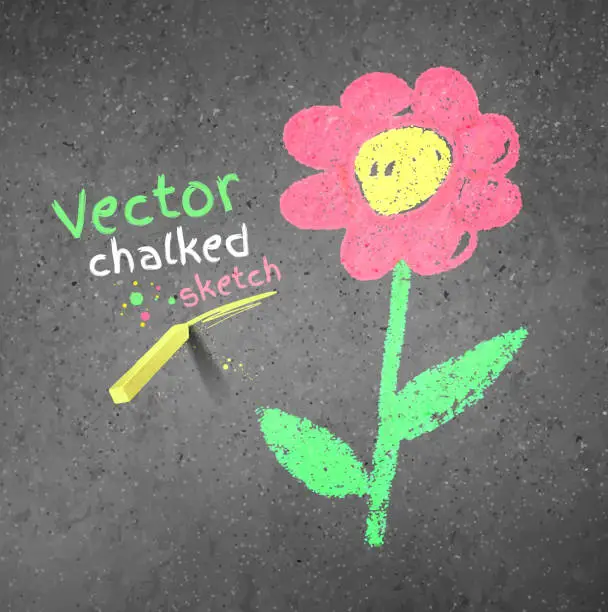 Vector illustration of Chalk drawing of flower.