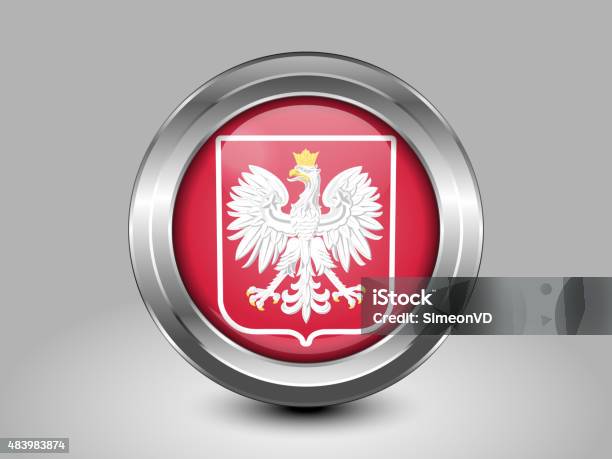 Flag Of Poland With Eagle Metal Round Icon Stock Illustration - Download Image Now - 2015, Arts Culture and Entertainment, Badge