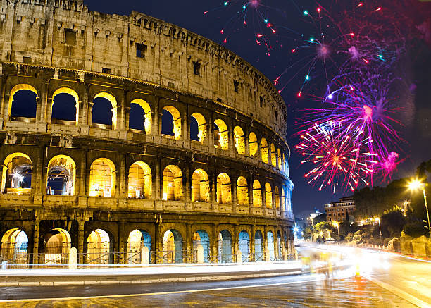 istock Celebratory fireworks over Collosseo. Italy. Rome 483985362