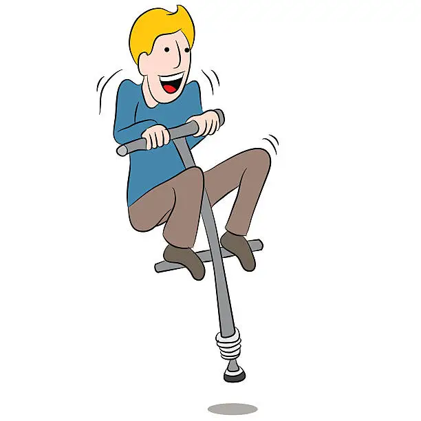 Vector illustration of Cartoon Man Riding Pogo Stick