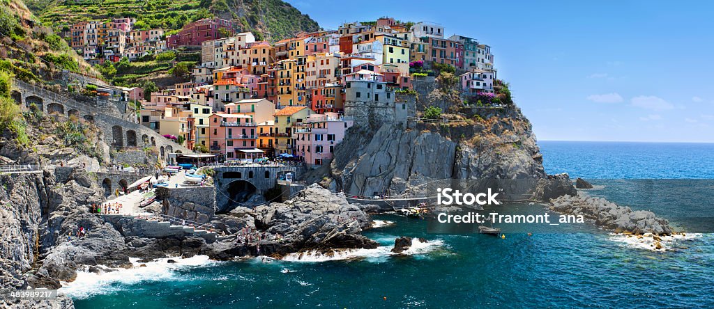 View of Manarola village (Cinque Terre,Italy) Manarola village in the "Cinque Terre" national park.UNESCO site.Liguria,Italy. Architecture Stock Photo