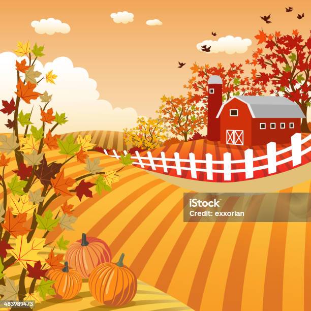 Autumn Farm Landscape Stock Illustration - Download Image Now - Autumn, Barn, Farm