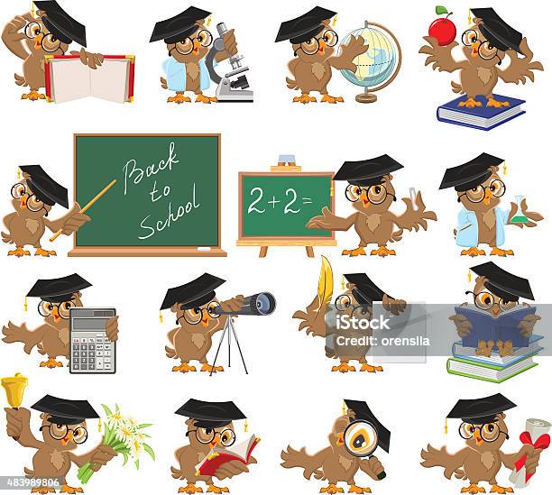 Big Set Of Teacher Owl Stock Illustration - Download Image Now - Owl, Wisdom, Cartoon