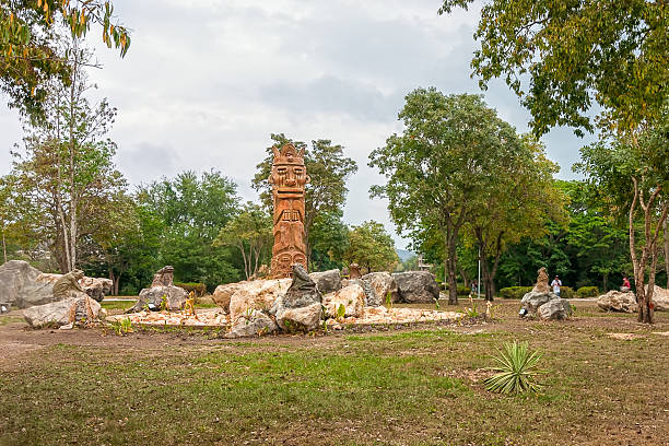Holguin, Cuba - May 1, 2008: Fountain in the shape of an Indian idol at traffic island at \